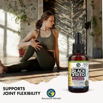 Amazing Herbs Premium Black Seed Oil - Cold Pressed Nigella Sativa Aids in Digestive Health, Immune Support, Brain Functio...