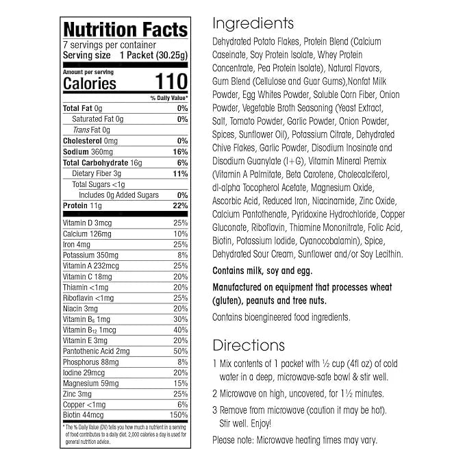 WonderSlim Instant Mashed Potatoes, Sour Cream & Chives, 11g Protein, No Fat, Gluten Free (7ct) - Product Image