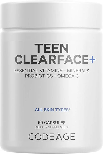 Codeage Teen Clearface Adolescent Face, Skin & Pimples, Vitamins A, C, D3, E, Pantothenic Acid, Niacin, Zinc Supplement Te...