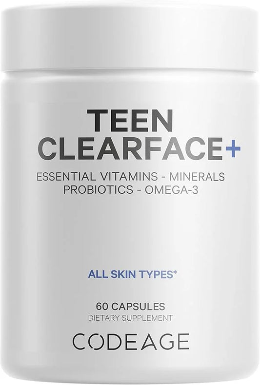 Codeage Teen Clearface Adolescent Face, Skin & Pimples, Vitamins A, C, D3, E, Pantothenic Acid, Niacin, Zinc Supplement Te...