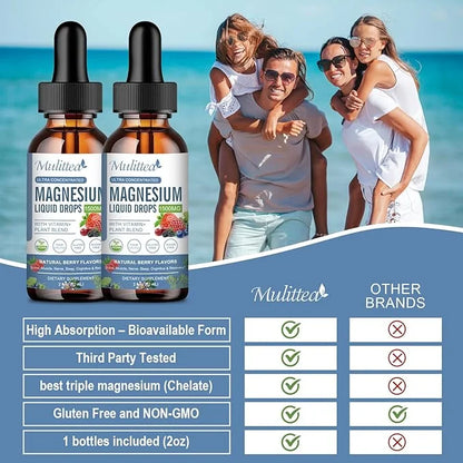 Magnesium Glycinate Liquid Drop - Triple Absorption Supplement to Support Nerves, Night, Heart, Muscles Metabolism* -Sugar...
