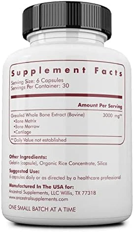 Ancestral Supplements Grass Fed Beef Bone and Marrow Supplement, 3000mg, Skin, Oral Health, and Joint Support Supplement, ...