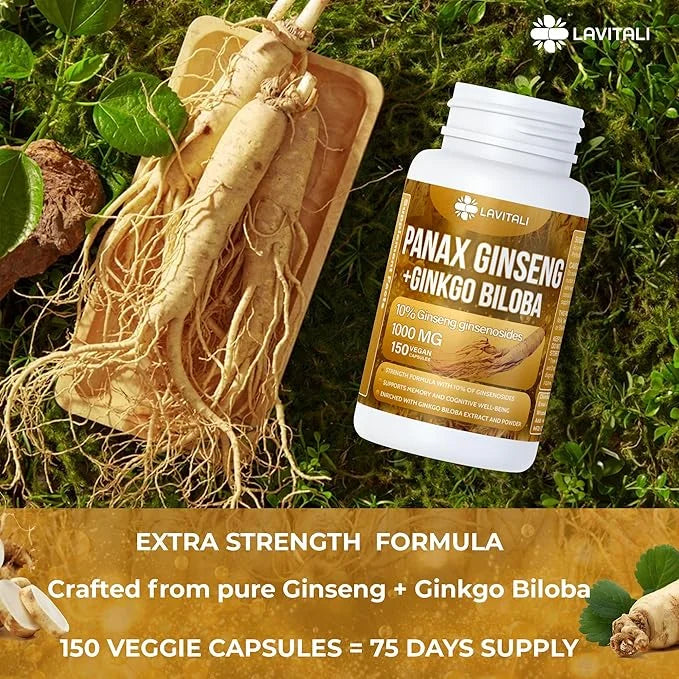 Ginseng & Ginkgo Biloba 150 Veggie 100% Natural