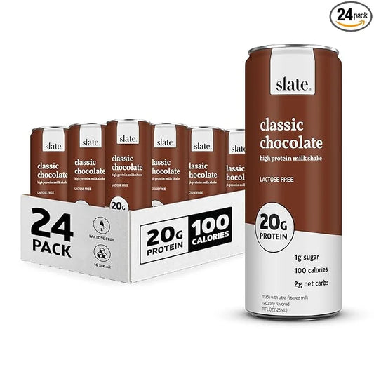 Slate Milk - High Protein Milk Shake - Classic Chocolate - Lactose Free, 20g Protein, 1g Sugar, 100 Calories, 2g Net Carbs...