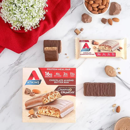 Atkins Chocolate Almond Butter Protein Meal Bar, Keto Friendly, 5 Count - Product Image