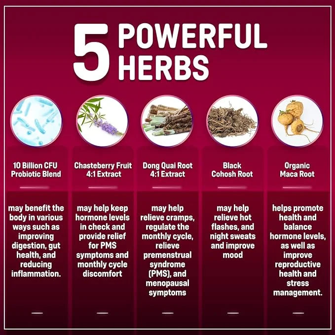 Hormone Balance + Probiotics for Women- Natural Menopause Relief, Weight Management, Bloating, Hot Flashes, PMS | Organic ...