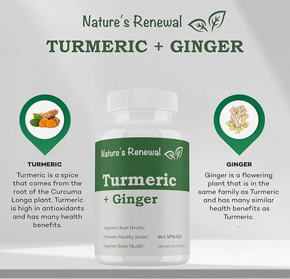Nature's Renewal Turmeric + Ginger 95% Standardized 60 Capsules