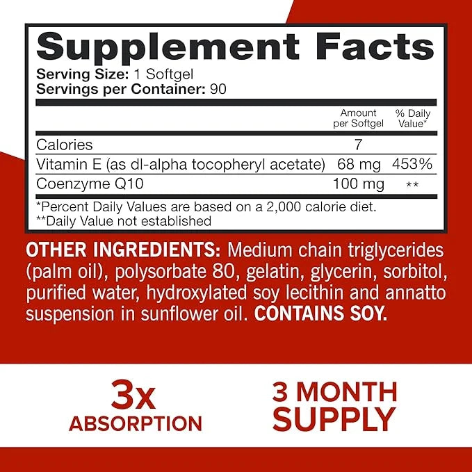 Qunol Ultra CoQ10 100mg Softgels- 3x Q10 Vitamins 3 Month 90 Count