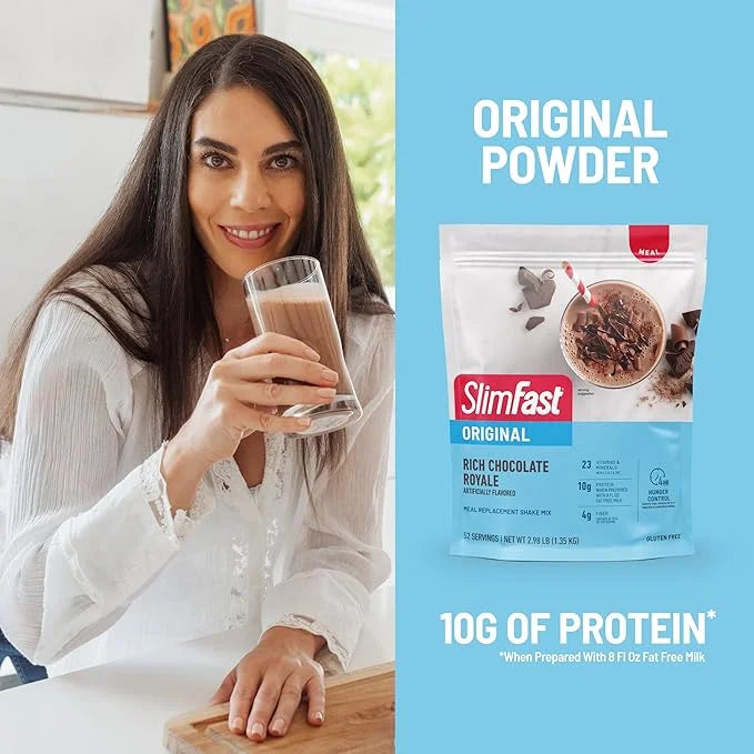 SlimFast Meal Replacement Powder, Original Rich Chocolate Royale, Weight Loss Shake Mix, 10g of Protein, 52 Servings (Pack...
