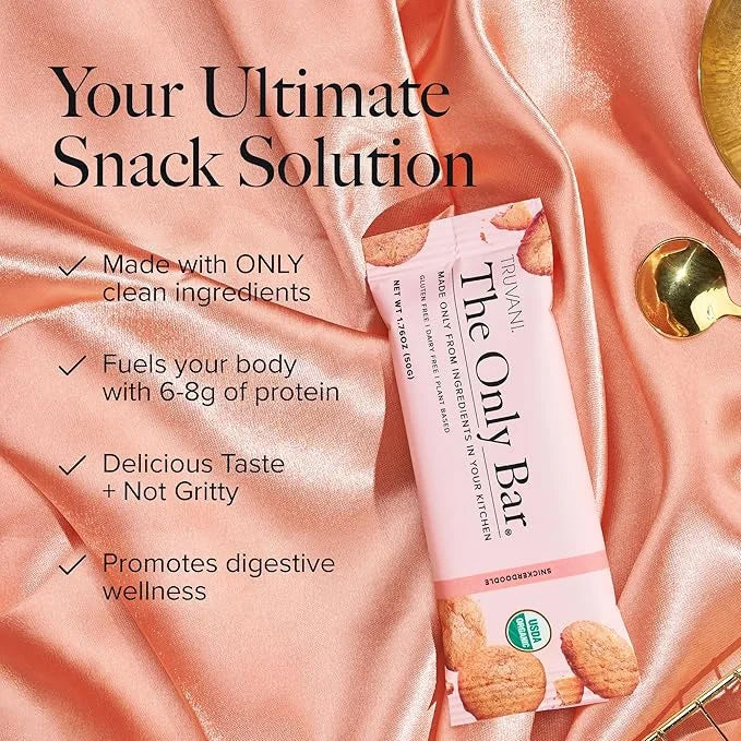 Truvani Plant Based Snack Bars | Snickerdoodle 12 Pack | 5g Protein | USDA Organic and Vegan | The Only Bar | Dairy, Soy, ...