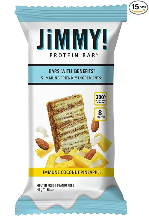 JiMMY'S! Functional Immune Protein Bar - Coconut Pineapple - 15 count - Immune Support with 300% Daily Vitamin C - Immune ...