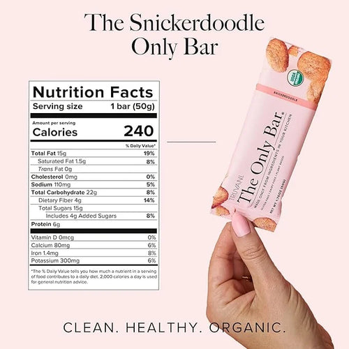 Truvani Plant Based Snack Bars | Snickerdoodle 12 Pack | 5g Protein | USDA Organic and Vegan | The Only Bar | Dairy, Soy, ...