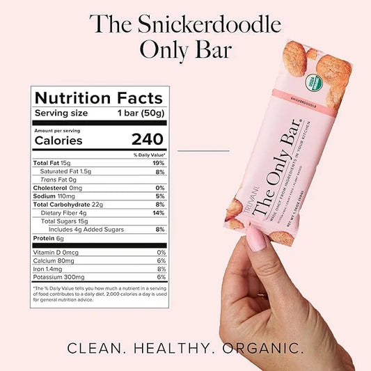 Truvani Plant Based Snack Bars | Snickerdoodle 12 Pack | 5g Protein | USDA Organic and Vegan | The Only Bar | Dairy, Soy, ...