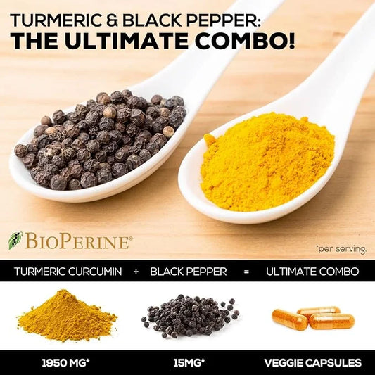 Turmeric Curcumin with BioPerine 95% Standardized 1950mg - 180 Capsules