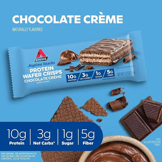 Atkins Chocolate Crème Protein Wafer Crisps, Protein Dessert, 4g Net Carb, 1g Sugar, High in Fiber, Keto Friendly, 5 Count...