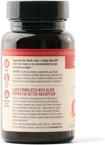 NatureWise CoQ10 200mg Softgels, High Absorption CoQ10 with 30 Softgels[1-Month Softgels[1-Month Supply]