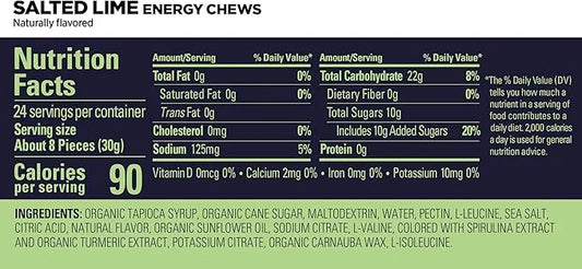 GU Energy Chews, Salted Lime Energy Gummies with Electrolytes, Vegan, Gluten-Free, Kosher, Caffeine-Free, and Dairy-Free O...
