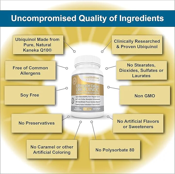 Ultimate CoQ10 UBIQUINOL 100mg - Over 4X More Effective: Maximum Absorption & Potency - Non-GMO/Soy Free - Kaneka Ubiquino...