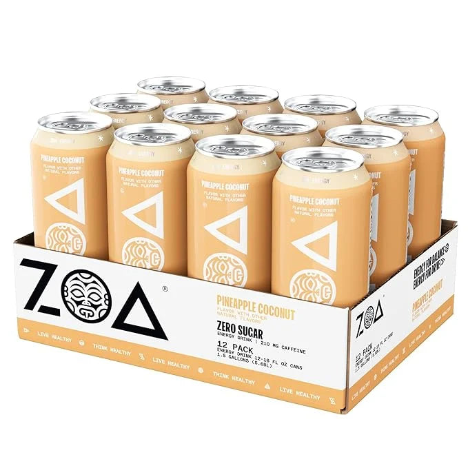 ZOA Zero Sugar Energy Drinks, Pineapple Coconut - Sugar Free with Electrolytes, Healthy Vitamin C, Amino Acids, Essential ...