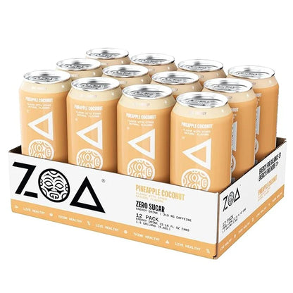 ZOA Zero Sugar Energy Drinks, Pineapple Coconut - Sugar Free with Electrolytes, Healthy Vitamin C, Amino Acids, Essential ...