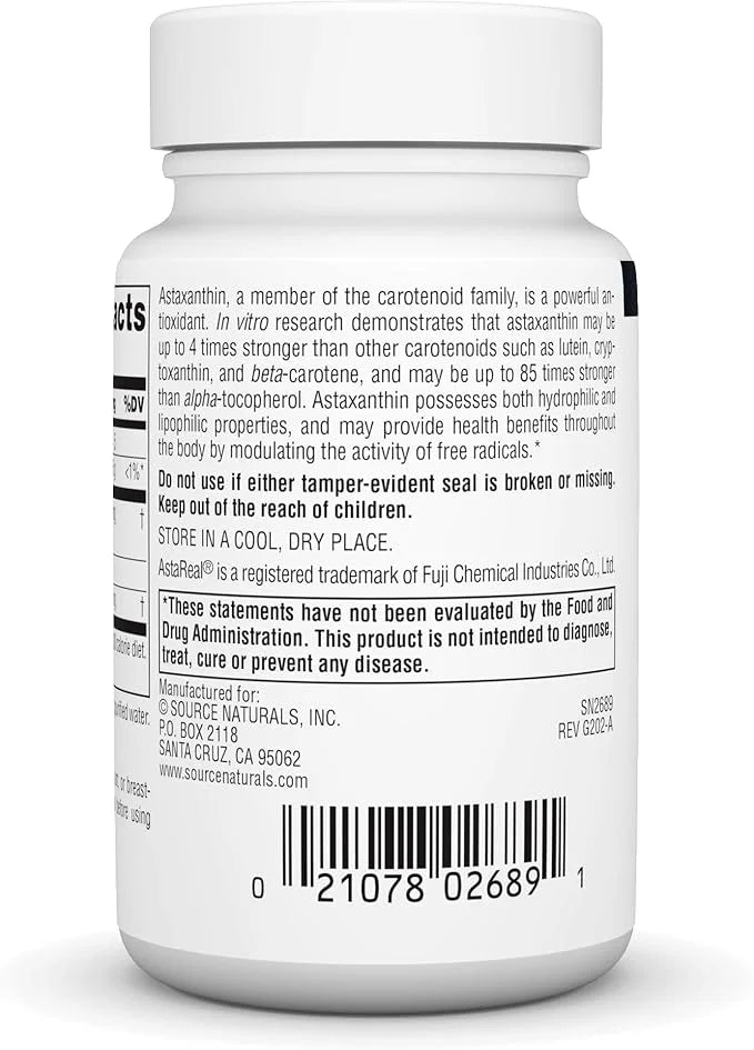 Source Naturals Astaxanthin, Antioxidant Carotenoid, 12mg 60 Softgels