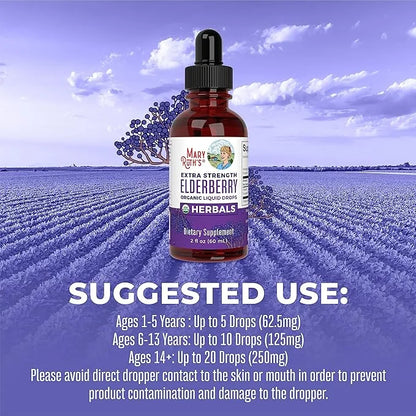 MaryRuth Organics Elderberry Syrup Extra Strength, USDA Organic Elderberry, Sugar Free Adults & Kids Immune Support Supple...