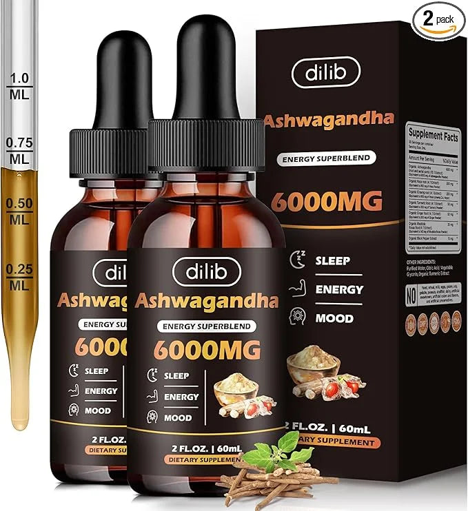 Organic Liquid Ashwagandha Drops for Women 7in1 Ashwagandha -4 Oz 2 Pack