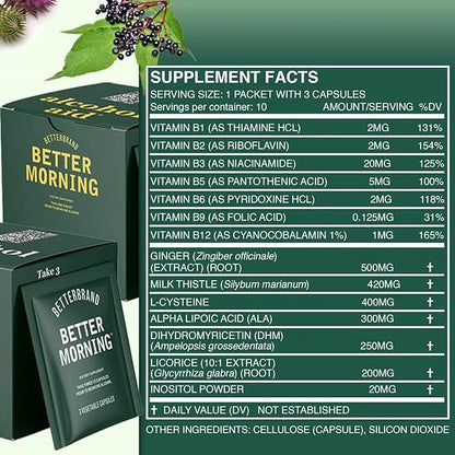 Betterbrand BetterMorning All-Natural Ingredients Including DHM | Prevents Headaches & Nausea and Supports Liver Aid | Glu...