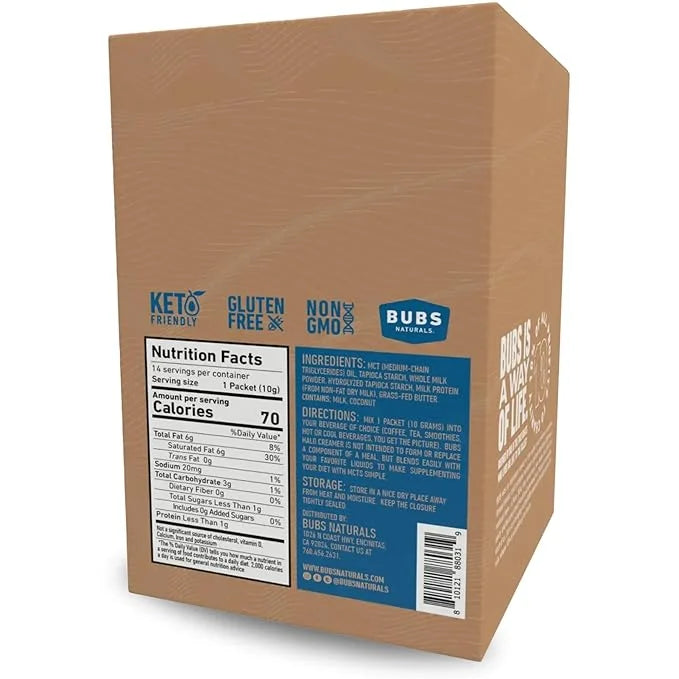 BUBS Naturals Halo MCT Oil Powder, 10g Travel Packets Functional Keto Coffee Creamer with MCT Oil & Grass-Fed Butter Unfla...