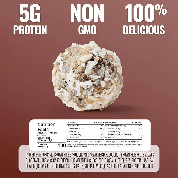 The GFB Dark Chocolate Coconut Protein Bites - Gluten Free, Plant Based, Non GMO, Sustainably Made – Ridiculously Tasty, H...