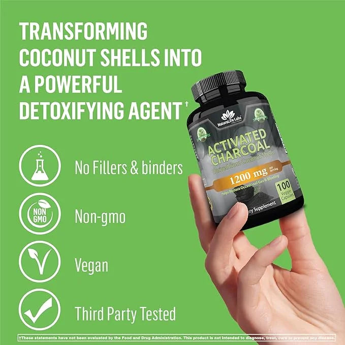 Activated Charcoal Capsules - 1,200 mg Highly Absorbent Helps Alleviate Gas & Bloating Promotes Natural detoxification Der...