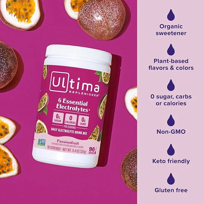 Ultima Replenisher Daily Electrolyte Powder Drink Mix – Passionfruit, 90 Servings – Hydration Powder with 6 Key Electrolyt...