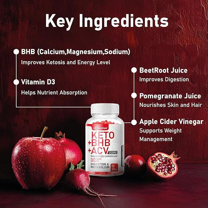 Organic Keto ACV BHB Gummies - Apple Cider Vinegar with The Mother Supplement - Vitamin D3 Zinc Beetroot Pomegranate Chrom...