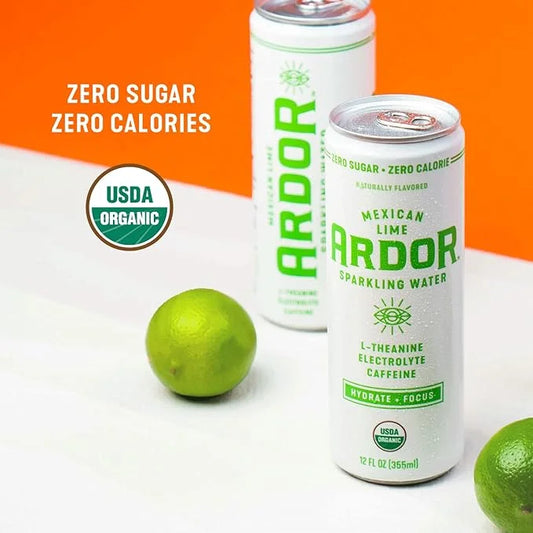 ARDOR ENERGY Sparkling Water TROPICAL variety 12 pack with 100mg Organic Caffeine from Green Tea & 200mg Organic L-Theanin...