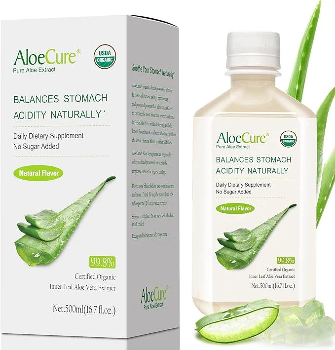 AloeCure USDA Organic Aloe Vera Juice Made Within 12 Hrs of Harvest - Pure Aloe Juice Natural Digestive Supplement to Supp...