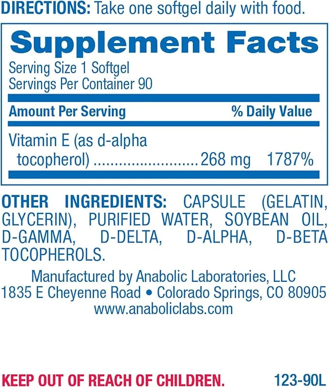 Anabolic Laboratories Natural Vitamin E 400 90 Supplements