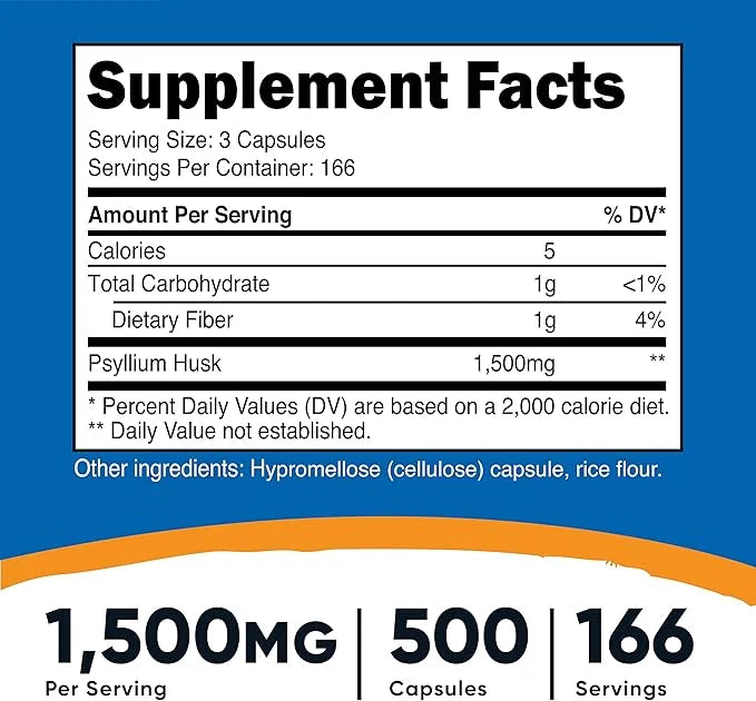 Nutricost Psyllium Husk 1500mg, 500 Capsules (3 Bottles)