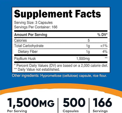 Nutricost Psyllium Husk 1500mg, 500 Capsules (3 Bottles)