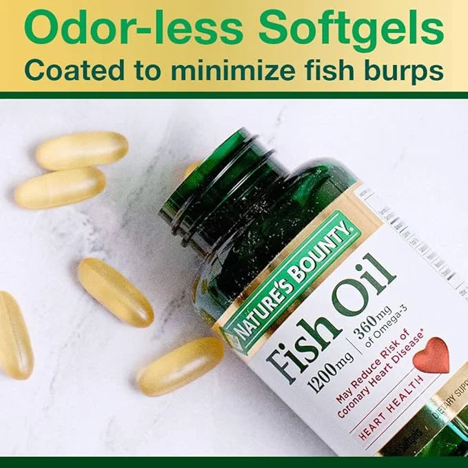 Nature's Bounty Fish Oil, Supports Heart 1200 Mg, 360mg Omega-3, Omega-3, 200 200 Odorless