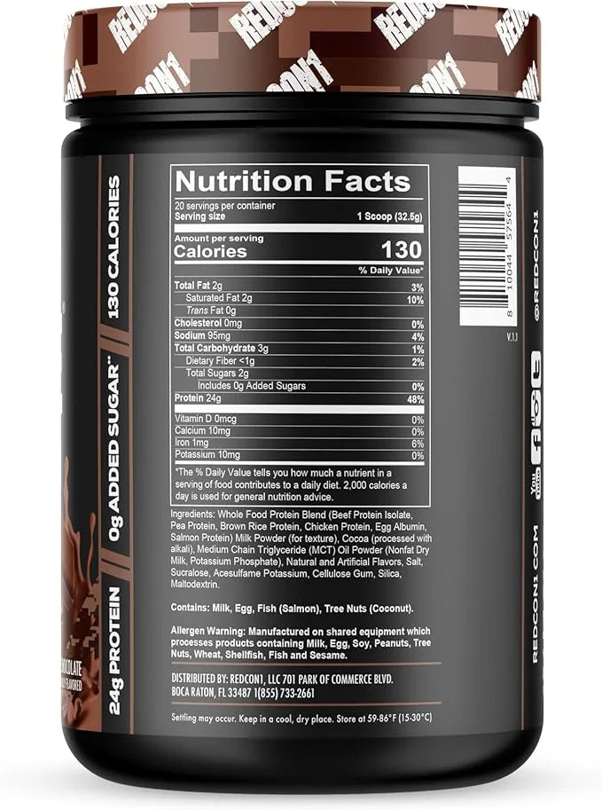 REDCON1 MRE Lite Whole Food Protein Powder, Chocolate - Low Carb & Whey Free Meal Replacement with Animal Protein Blends -...