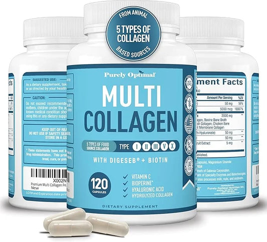Premium Multi Collagen Peptides (Types I, II, II, V, X) - Collagen Pills for Skin Care, Hair Growth, Nails & Joints - Vita...
