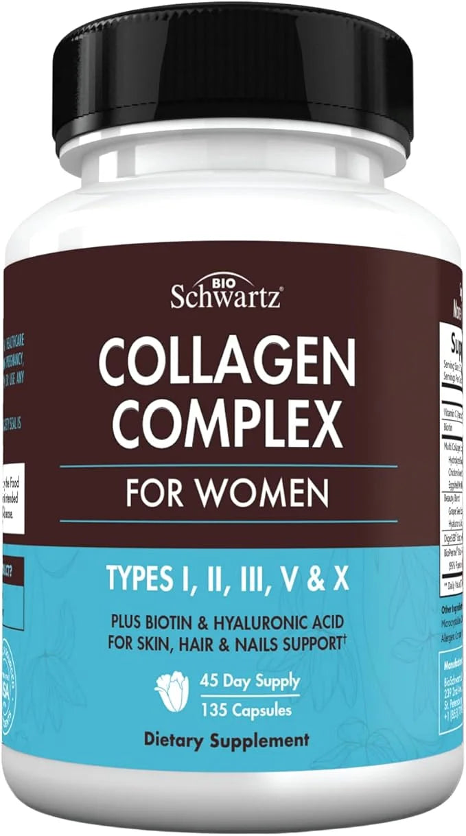 Hydrolyzed Collagen Peptide Capsules for Women - Multi Collagen Supplement Types I, II, III, V, X with Vitamin C, Biotin, ...