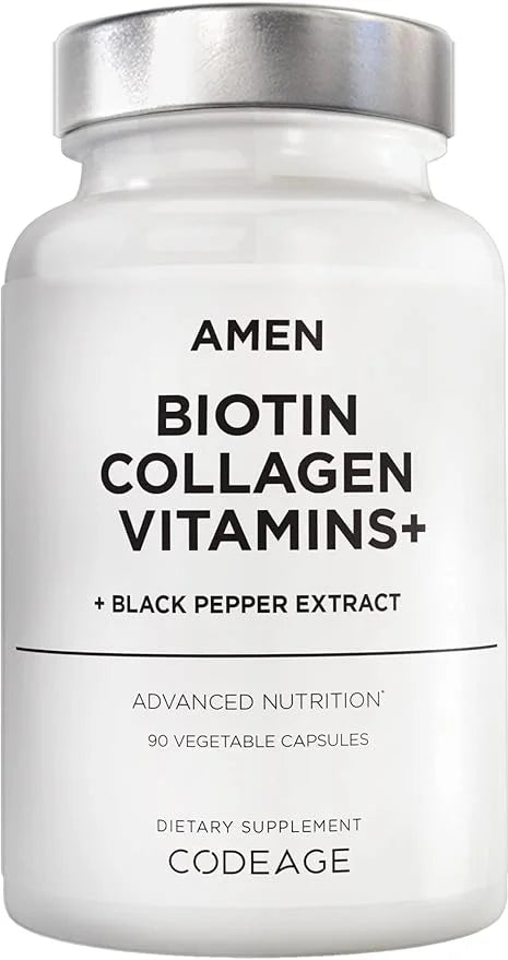 Amen Biotin Collagen Vitamins+ Advanced Hair, 10,000mcg Biotin, 3-Month Supply, 90 Capsules