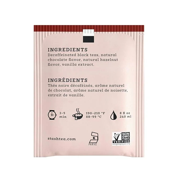 Stash Tea Decaf Chocolate Hazelnut Black Tea - Decaf, Non-GMO Project Verified Premium Tea with No Artificial Ingredients,...