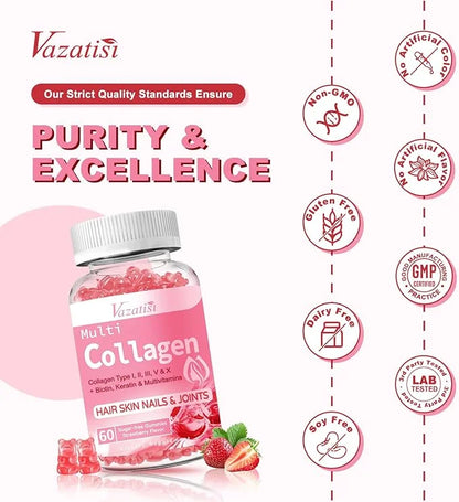 Sugar Free Collagen Gummies for Women 2500mg Collagen 60 Strawberry