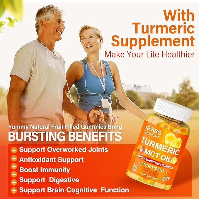 Turmeric Gummies 1000mg w/MCT Oil C8 C10, Organic Antioxidant, Sugar Free Turmeric Curcumin Supplement + Black Pepper Extr...