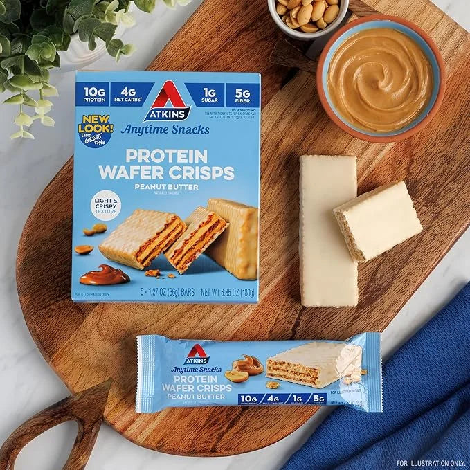 Atkins Peanut Butter Protein Wafer Crisps, Protein Dessert, 4g Net Carb, 1g Sugar, Keto Friendly, 5 Count - Product Image