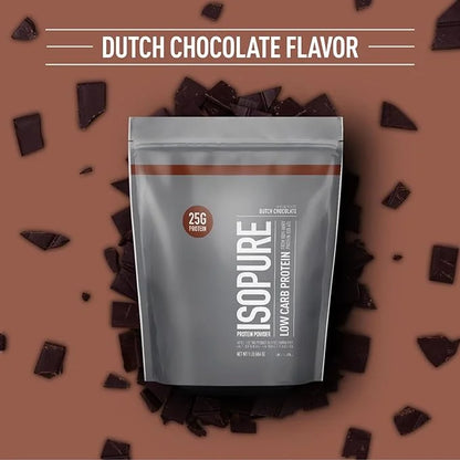 Isopure Low Carb 100% Pure Whey Isolate Protein Powder, Lactose Free, Gluten Free, With Vitamins, Dutch Chocolate, 25g Pro...