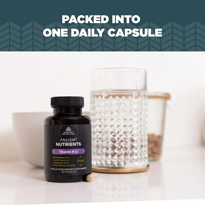 Vitamin B12 Supplement by Ancient Nutrition, Supports Energy Metabolism and Nervous System Health, Adaptogenic Herbs, Enzy...