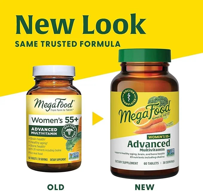MegaFood Women's 55+ Advanced Multivitamin for Women D3, Vitamin B12, Biotin 120 Tabs (60 Servings)